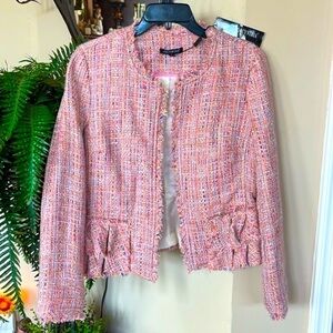 Brand New For Cynthia Pink Tweed Preppy Ruffle Blazer Lined Spring Suit Jacket